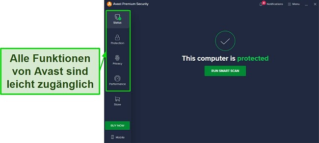 Avast Antivirus Bewertung – intuitive Desktop-Oberfläche