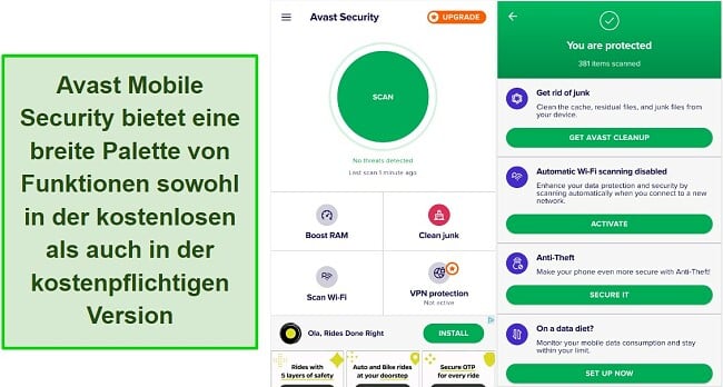 Avast Antivirus Überprüfung – Benutzeroberfläche der mobilen App