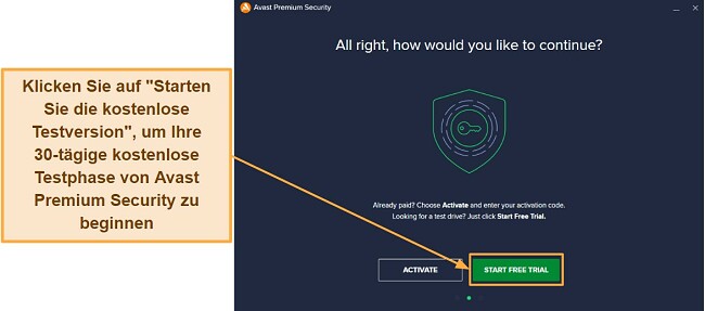 Avast Antivirus Bewertung – Starten der Avast Premium Security Testversion