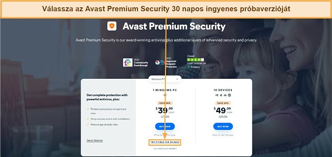 Avast Antivirus felülvizsgálata: Az Avast Premium Security 30 napos ingyenes próbaverzió kiválasztása