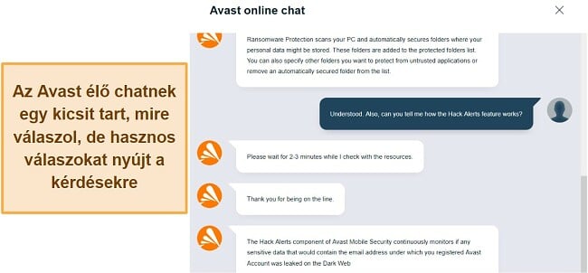 Avast Antivirus felülvizsgálata: Beszélgetés az Avast élő chat támogatásával