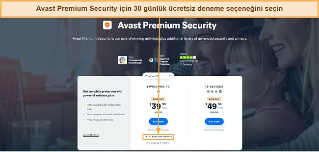 Avast Premium Güvenlik'i Seçerken - 30 Günlük Ücretsiz Deneme Sürümü